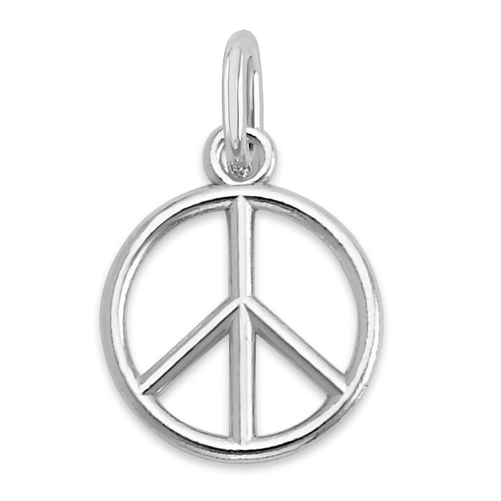 Solid 14k White Gold Peace Sign Charm - Symbolic Jewelry Gifts For Her